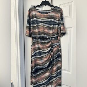 Connected Apparel Pink and Black Ruched Midi Dress